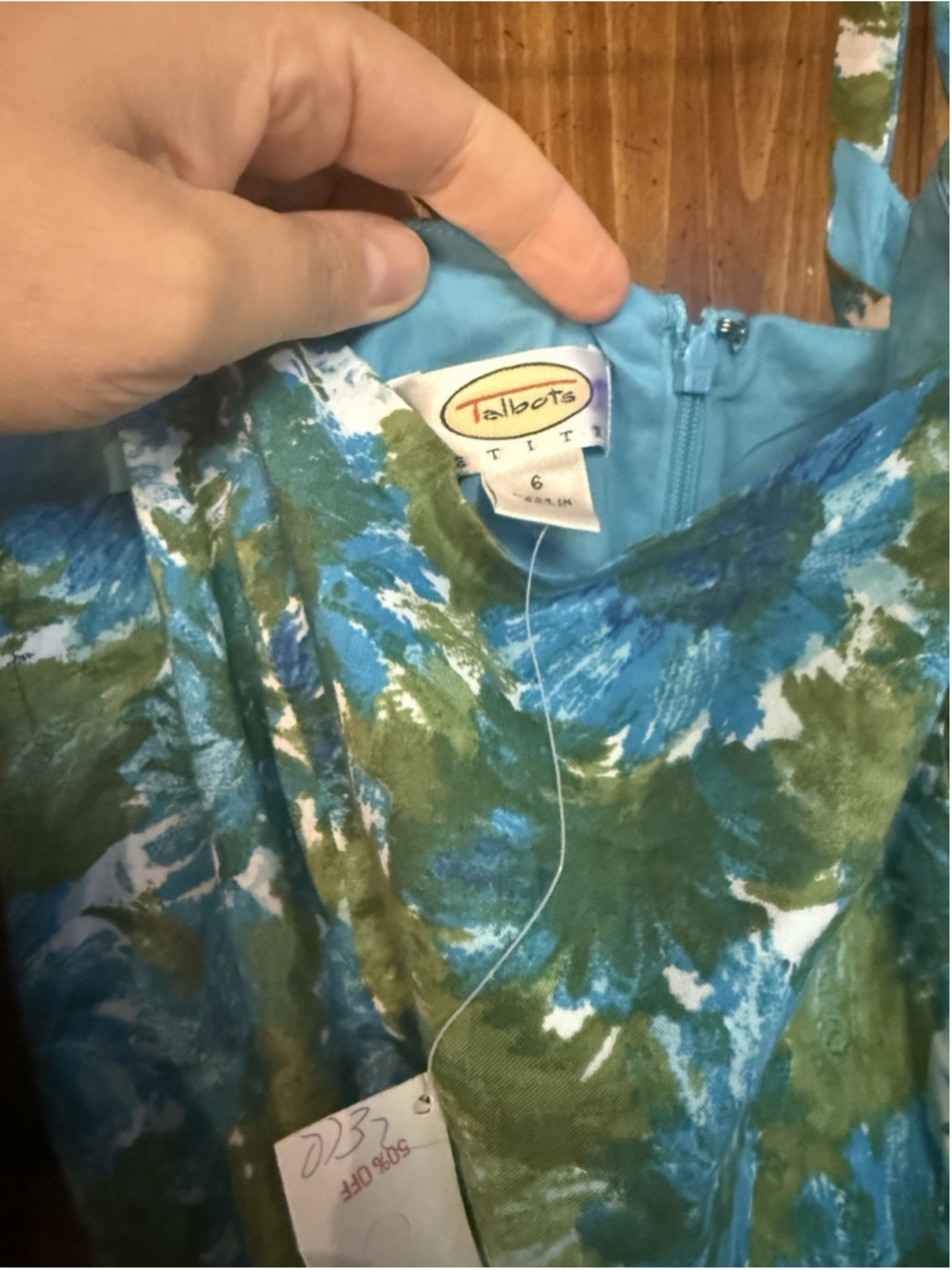 VTG Talbots Dress Size 6 Petite Green And Blue Floral Fit and Flare NWT Cottage - Picture 5 of 8